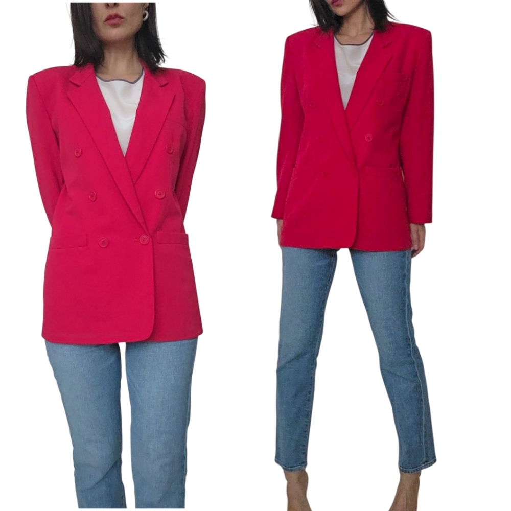 Vintage 90s First Issue Red Double-Breasted 100%Wool Suit Jacket Size M